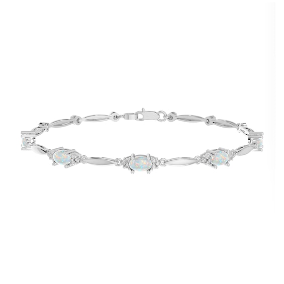 Oval Lab-Created Opal and Diamond Accent Bracelet in Sterling Silver - 7.25"