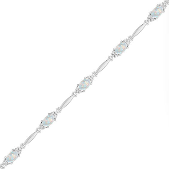 Oval Lab-Created Opal and Diamond Accent Bracelet in Sterling Silver - 7.25"