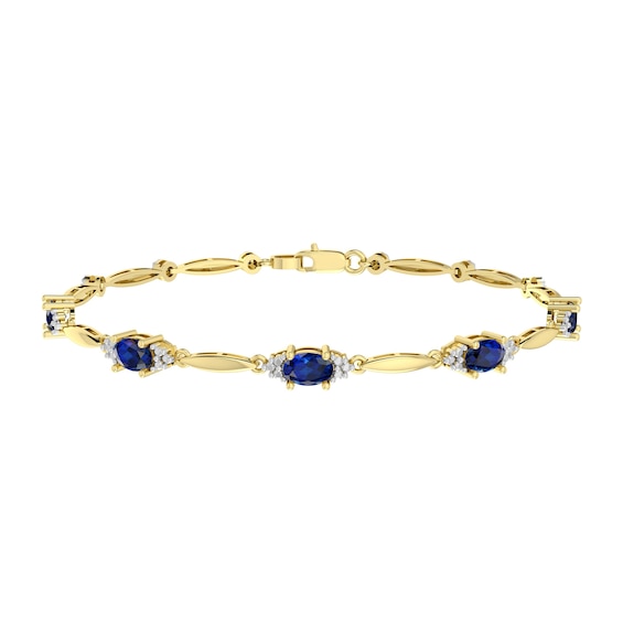 Oval Blue Lab-Created Sapphire and Diamond Accent Bracelet in Sterling Silver with 18K Gold Plate - 7.25"