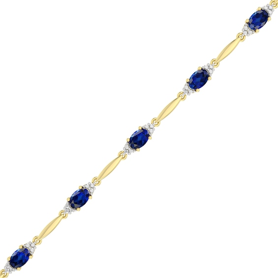 Oval Blue Lab-Created Sapphire and Diamond Accent Bracelet in Sterling Silver with 18K Gold Plate - 7.25"