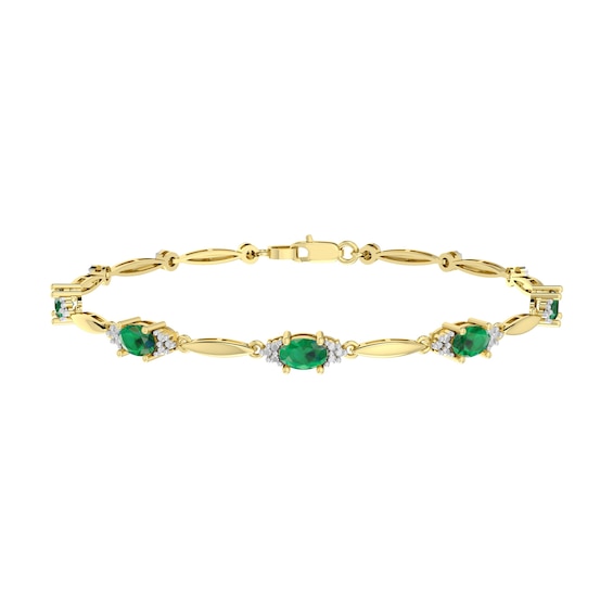 Oval Lab-Created Emerald and Diamond Accent Bracelet in Sterling Silver with 18K Gold Plate - 7.25"
