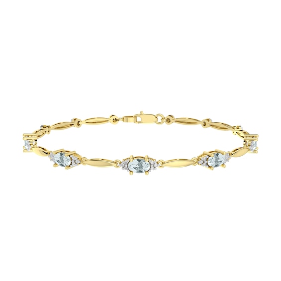 Oval Aquamarine and Diamond Accent Bracelet in Sterling Silver with 18K Gold Plate - 7.25"