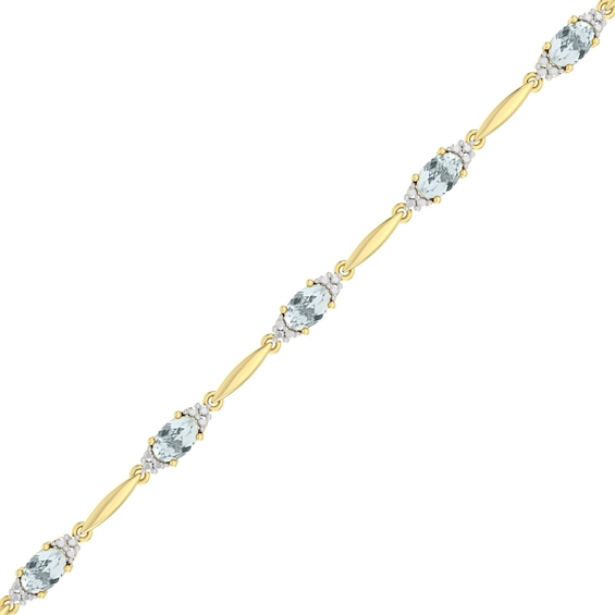 Oval Aquamarine and Diamond Accent Bracelet in Sterling Silver with 18K Gold Plate - 7.25"