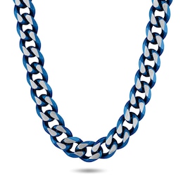 10.5mm Two-Tone Cuban Curb Chain Necklace in Stainless Steel with Blue Ion Plate - 24"