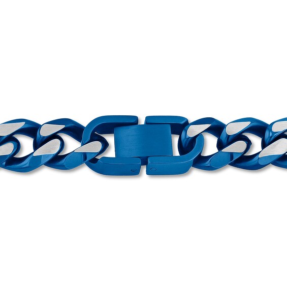 10.5mm Two-Tone Cuban Curb Chain Necklace in Stainless Steel with Blue Ion Plate - 24"