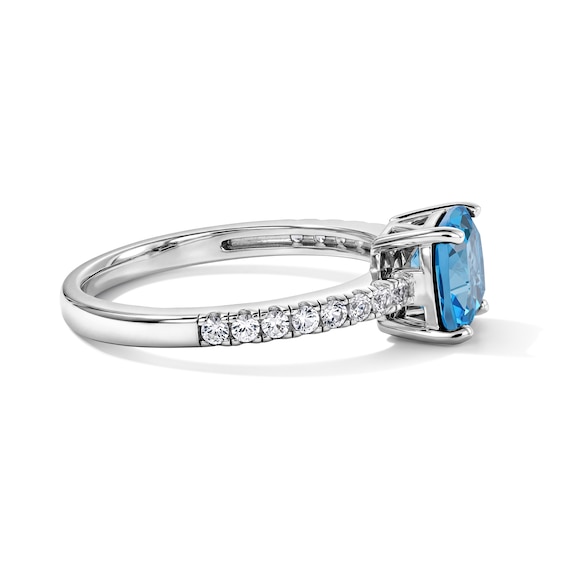 Cushion-Cut Swiss Blue Topaz and White Lab-Created Sapphire Necklace, Stud Earrings, and Ring Set in Sterling Silver