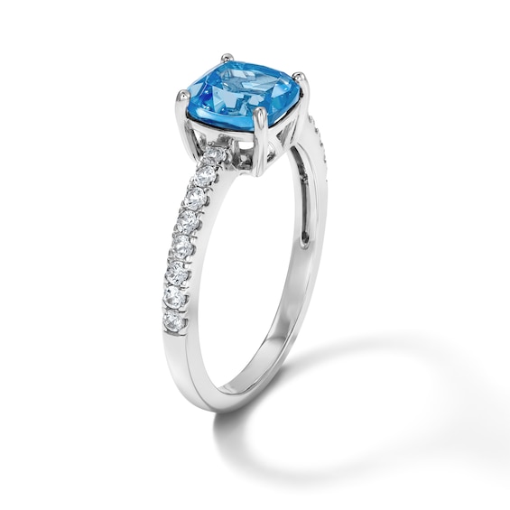 Cushion-Cut Swiss Blue Topaz and White Lab-Created Sapphire Necklace, Stud Earrings, and Ring Set in Sterling Silver