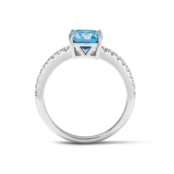 Cushion-Cut Swiss Blue Topaz and White Lab-Created Sapphire Necklace, Stud Earrings, and Ring Set in Sterling Silver