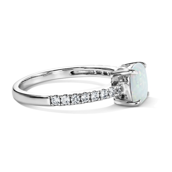 Cushion-Cut Lab-Created Opal and White Lab-Created Sapphire Necklace, Stud Earrings, and Ring Set in Sterling Silver