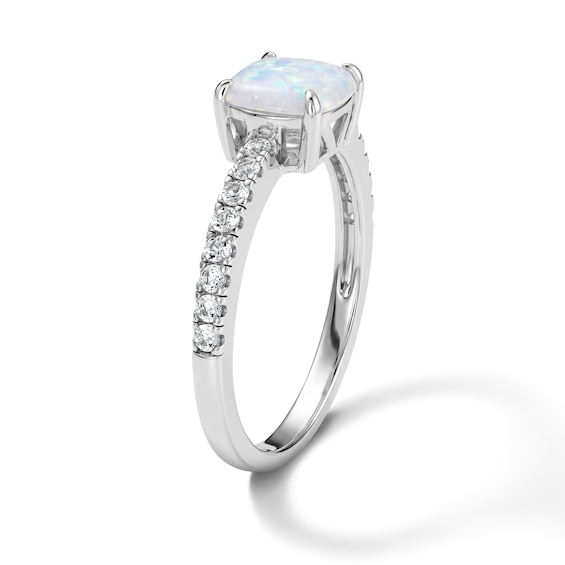 Cushion-Cut Lab-Created Opal and White Lab-Created Sapphire Necklace, Stud Earrings, and Ring Set in Sterling Silver
