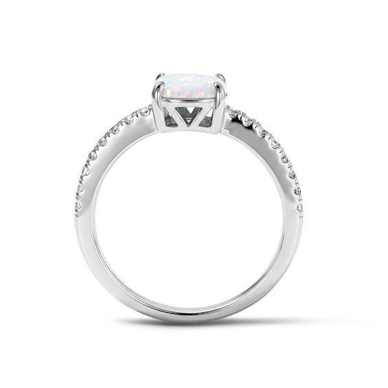 Cushion-Cut Lab-Created Opal and White Lab-Created Sapphire Necklace, Stud Earrings, and Ring Set in Sterling Silver