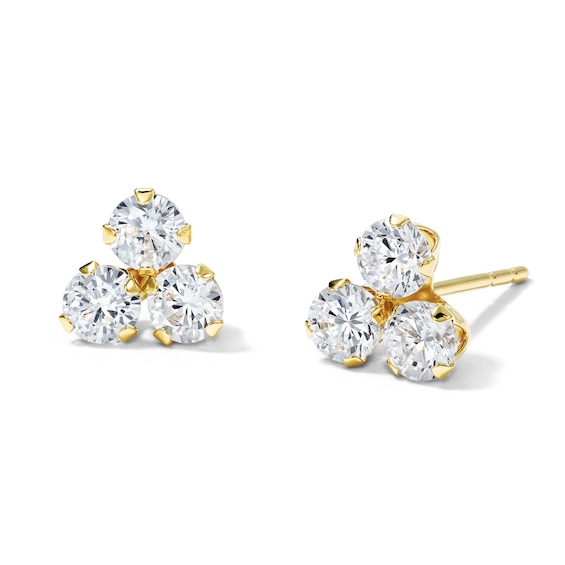 3.0mm Cubic Zirconia Trio Cluster Stud Earrings in 10K Gold