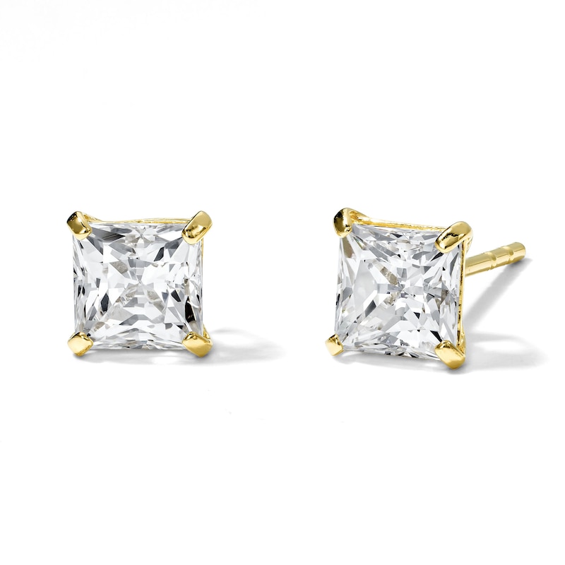 Main Image 1 of 5.0mm Square-Cut Cubic Zirconia Solitaire Stud Earrings in 10K Gold