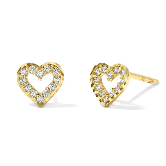 Cubic Zirconia Heart Stud Earrings in 10K Gold