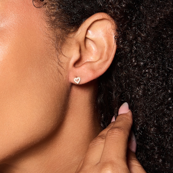Cubic Zirconia Heart Stud Earrings in 10K Gold