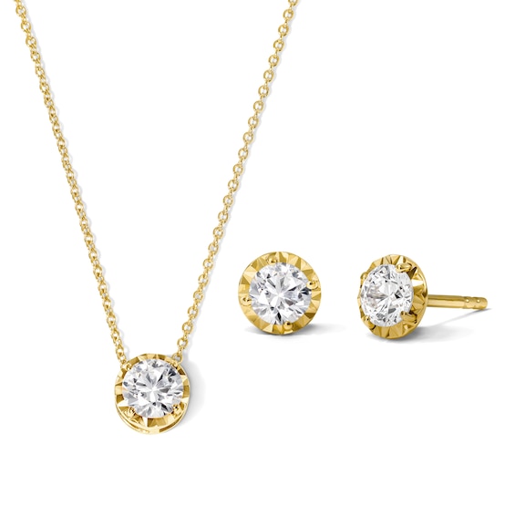 1 CT. T.W. Certified Lab-Grown Diamond Solitaire Necklace and Earrings Set in 10K Gold (F/VS2)