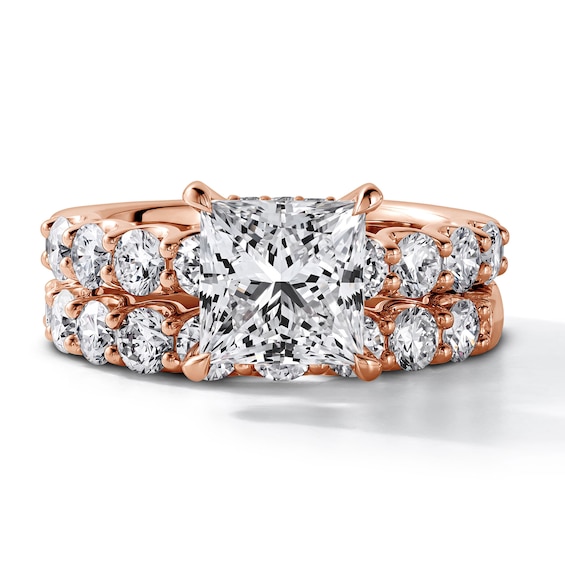 4-1/2 CT. T.w. Certified Princess-Cut Lab-Grown Diamond Bridal Set in 14K Rose Gold (F/Vs2)