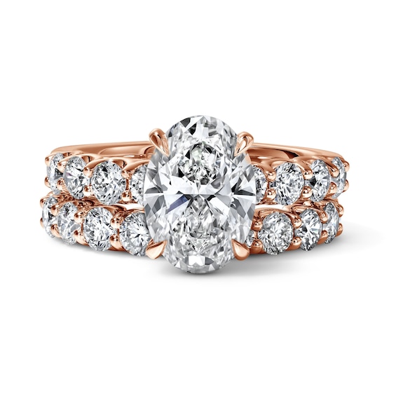 4-1/2 CT. T.w. Certified Oval Lab-Grown Diamond Bridal Set in 14K Rose Gold (F/Vs2)