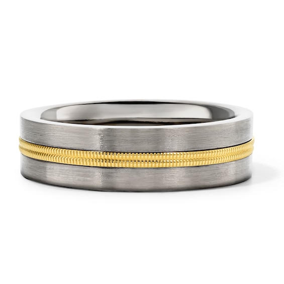 6.5mm Engravable Milgrain Stripe Wedding Band in Titanium and 10K Gold