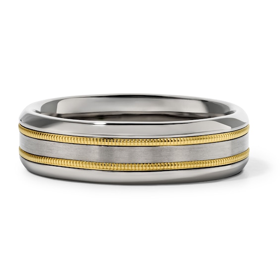 6.5mm Engravable Domed Wedding Band in Titanium and 10K Gold