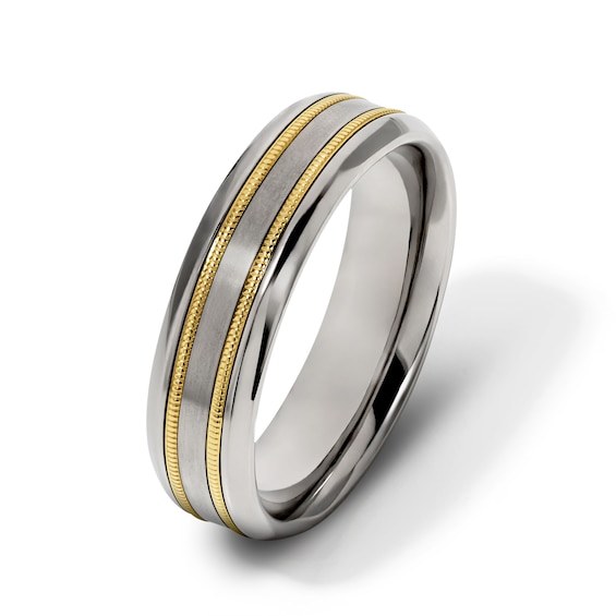 6.5mm Engravable Domed Wedding Band in Titanium and 10K Gold