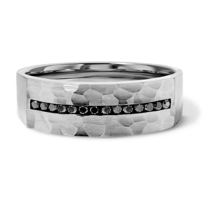 Main Image 1 of 1/6 CT. T.W. Black Diamond Hammered Wedding Band in Sterling Silver