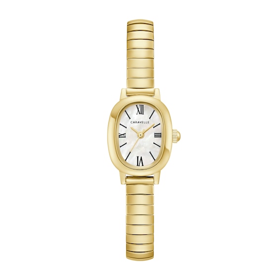 Ladies' Caravelle by Bulova Dress Quartz Gold-Tone Stainless Steel Watch with Mother-of-Pearl Dial (44L274)