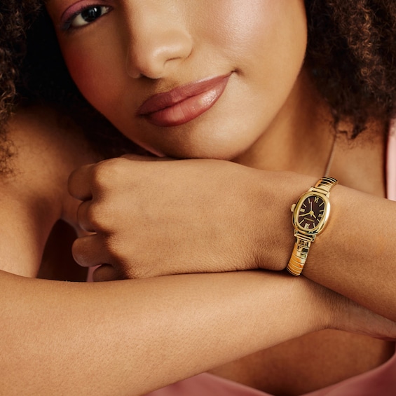 Ladies' Caravelle by Bulova Dress Quartz Gold-Tone Stainless Steel Watch with Brown Dial (44L275)