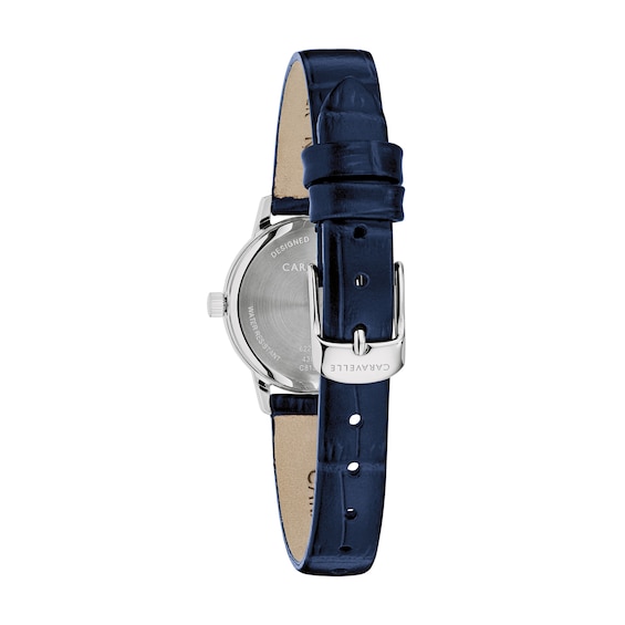 Ladies' Caravelle by Bulova Dress Quartz Stainless Steel Watch with Blue Dial and Blue Leather Strap (Model: 43L229)