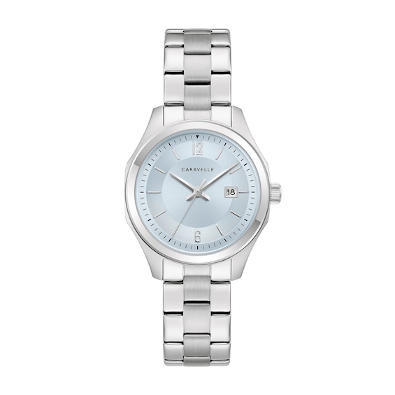 Ladies' Caravelle by Bulova Land Sport Quartz Stainless Steel Watch with Light Blue Dial (Model: 43M125)