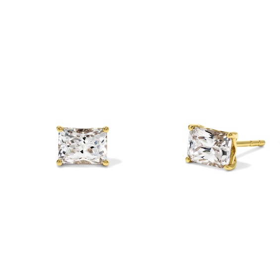 1 CT. T.W. Certified Radiant-Cut Lab-Grown Diamond East-West Solitaire Earrings in 14K Gold (F/VS2)