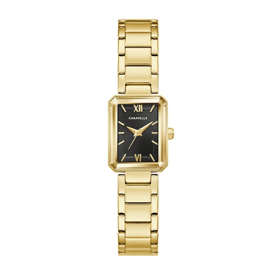 Ladies' Caravelle by Bulova Modern Quartz Gold-Tone Stainless Steel Watch with Black Dial (44L276)