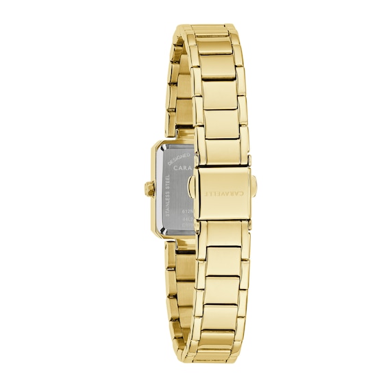 Ladies' Caravelle by Bulova Modern Quartz Gold-Tone Stainless Steel Watch with Black Dial (44L276)