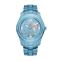 Men's JBW® Jet Setter GMT Aqua Blue IP Stainless Steel Watch with Aqua Blue Crystal Dial (Model: J6412B)