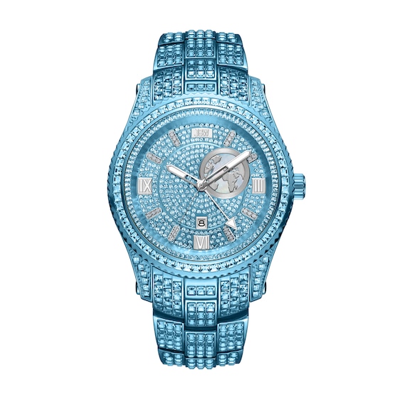 Men's Jbw® Jet Setter GMT Aqua Blue IP Stainless Steel Watch with Aqua Blue Crystal Dial (Model: J6412B)