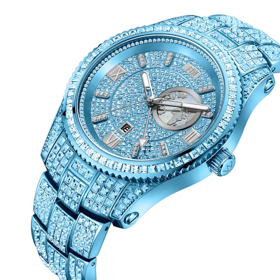 Men's Jbw® Jet Setter GMT Aqua Blue IP Stainless Steel Watch with Aqua Blue Crystal Dial (Model: J6412B)