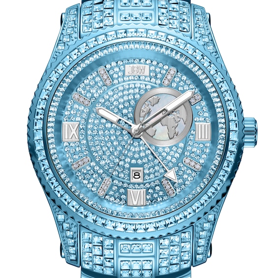 Men's Jbw® Jet Setter GMT Aqua Blue IP Stainless Steel Watch with Aqua Blue Crystal Dial (Model: J6412B)