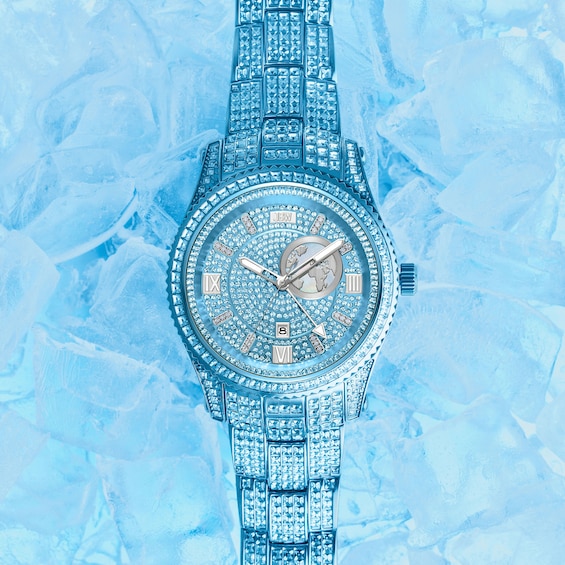 Men's Jbw® Jet Setter GMT Aqua Blue IP Stainless Steel Watch with Aqua Blue Crystal Dial (Model: J6412B)