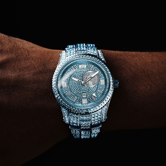 Men's Jbw® Jet Setter GMT Aqua Blue IP Stainless Steel Watch with Aqua Blue Crystal Dial (Model: J6412B)