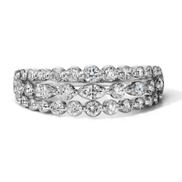 1 CT. T.W. Marquise-Cut and Round Lab-Grown Diamond Three-Row Ring in Sterling Silver (F/VS2)