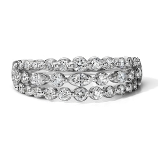 1 CT. T.W. Marquise-Cut and Round Lab-Grown Diamond Three-Row Ring in Sterling Silver (F/VS2)