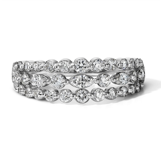 1 CT. T.W. Marquise-Cut and Round Lab-Grown Diamond Three-Row Ring in Sterling Silver (F/VS2)
