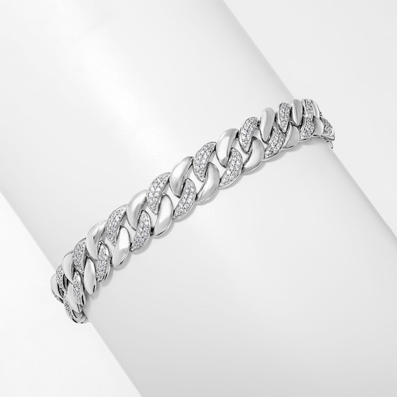 1-1/2 CT. T.W. Lab-Grown Diamond Pavé Curb Chain Bracelet in Sterling Silver - 8.5"