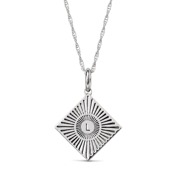Tilted Square Initial and Engraved Message Necklace in Sterling Silver - 18"