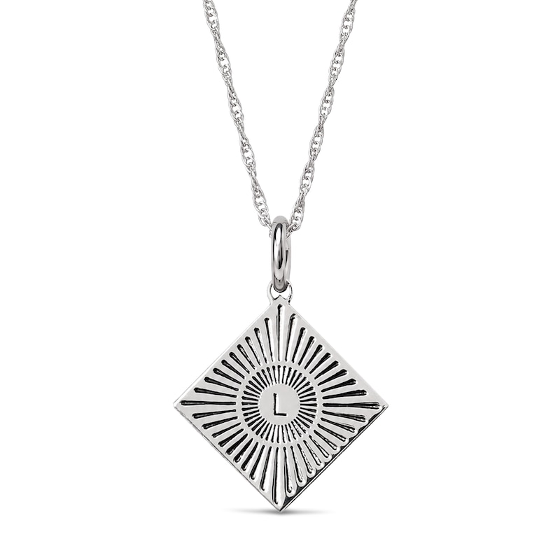 Main Image 1 of Tilted Square Initial and Engraved Message Necklace in Sterling Silver - 18"