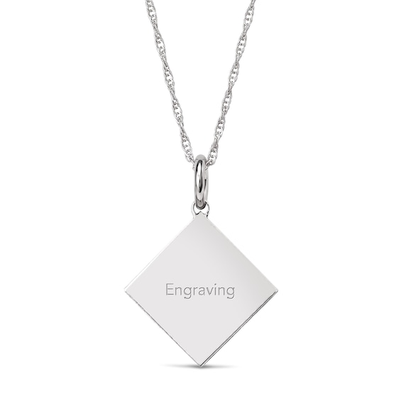 Tilted Square Initial and Engraved Message Necklace in Sterling Silver - 18"