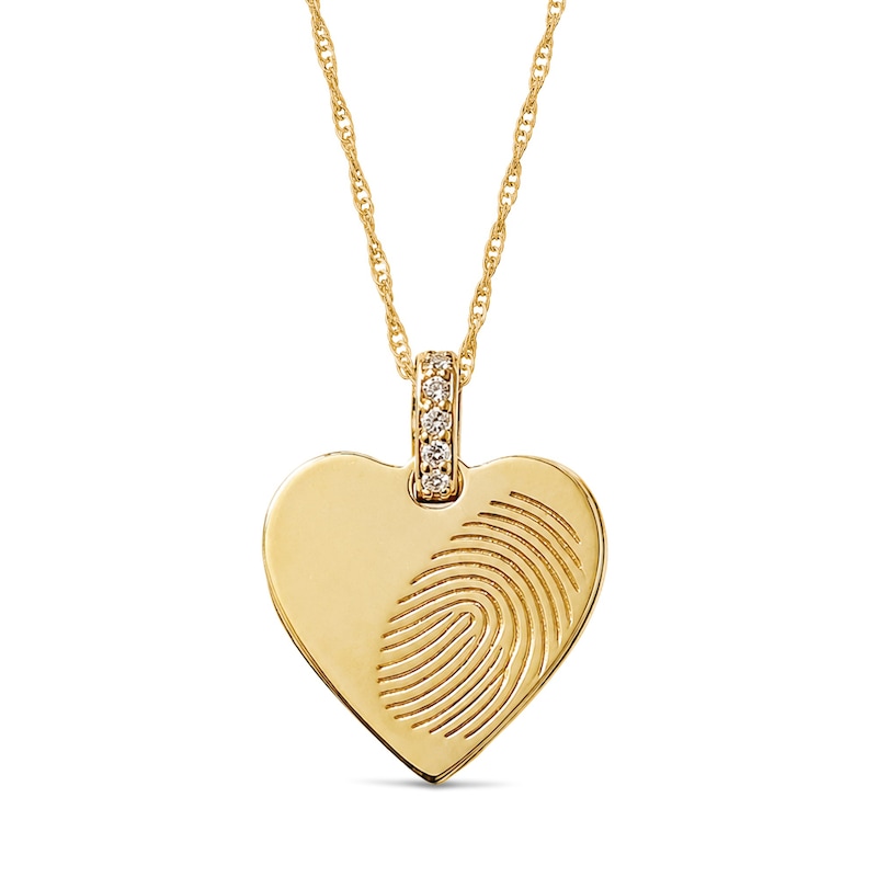 Main Image 1 of Lab-Grown Diamond Accent Fingerprint Heart Necklace in Sterling Silver with 14K Gold Plate - 18"