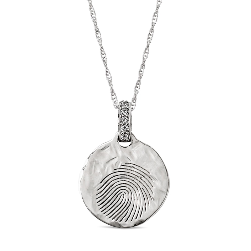 Main Image 1 of Lab-Grown Diamond Accent Fingerprint Disc Necklace in Sterling Silver - 18"