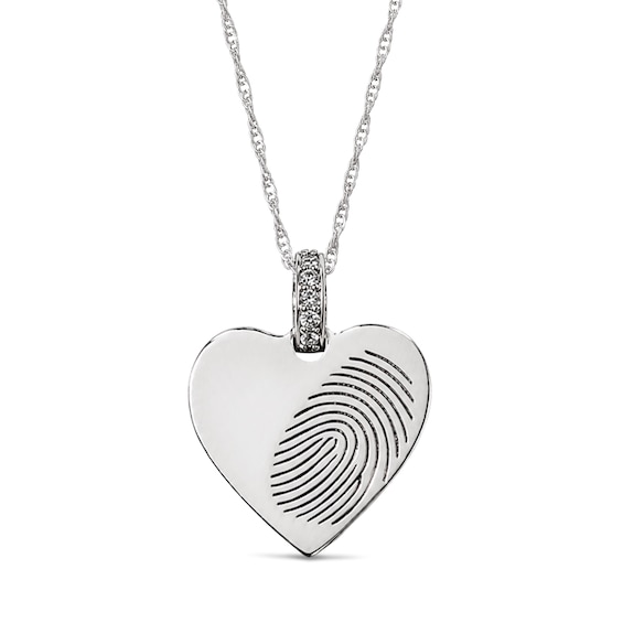 Lab-Grown Diamond Accent Fingerprint Heart Necklace in Sterling Silver - 18"