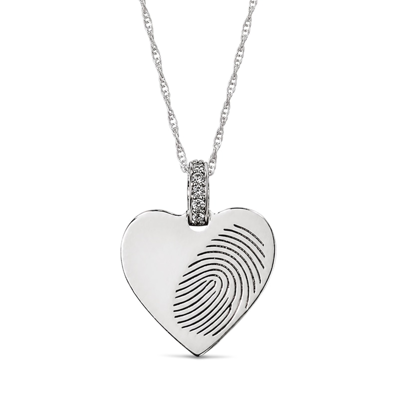 Main Image 1 of Lab-Grown Diamond Accent Fingerprint Heart Necklace in Sterling Silver - 18"